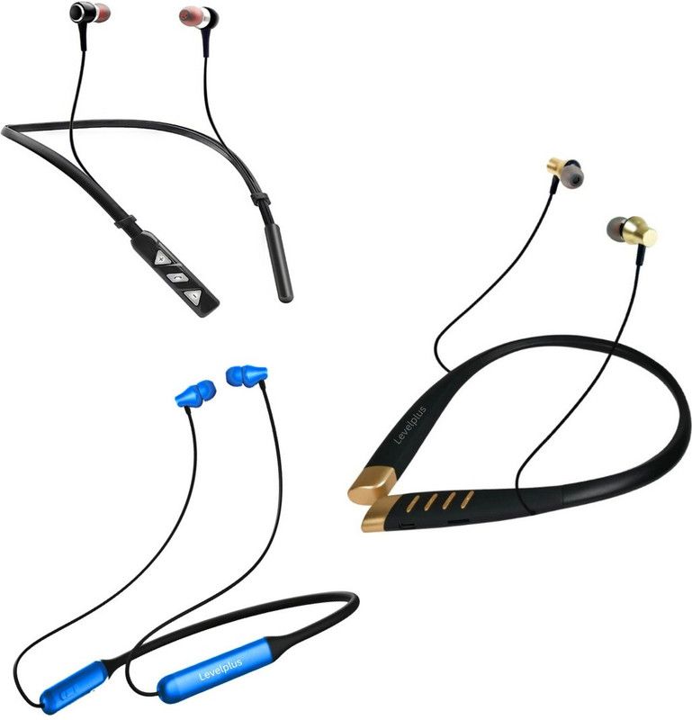LEVELPLUS Super & Crystal Sound & Bullet Neckband Combo (Black & Blue In the Ear) Bluetooth Headset  (Black, Blue, In the Ear)