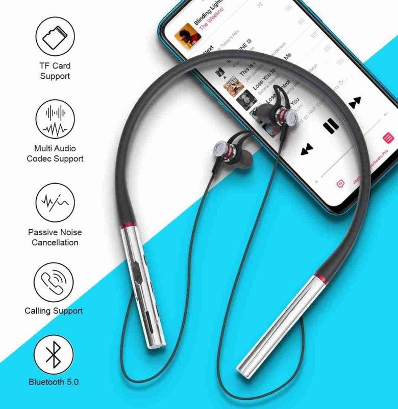 liluns 36 Hours Battery Life hi bass Neckband Wireless Bluetooth Headset  (Silver, In the Ear)