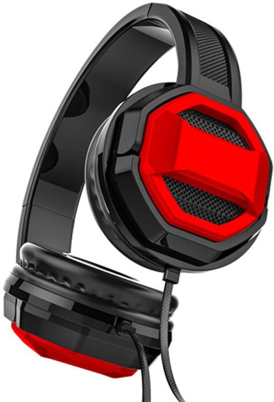 Techobucks WO.OS H24 Sound Over Ear Deep Bass Ergonomic Sports Headphone Wired Headset  (Red, On the Ear)