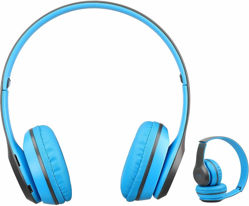 Worricow Super Bass Wireless Foldable Over-Ear Bluetooth Headset with Aux Support Bluetooth Headset  (Blue, On the Ear)