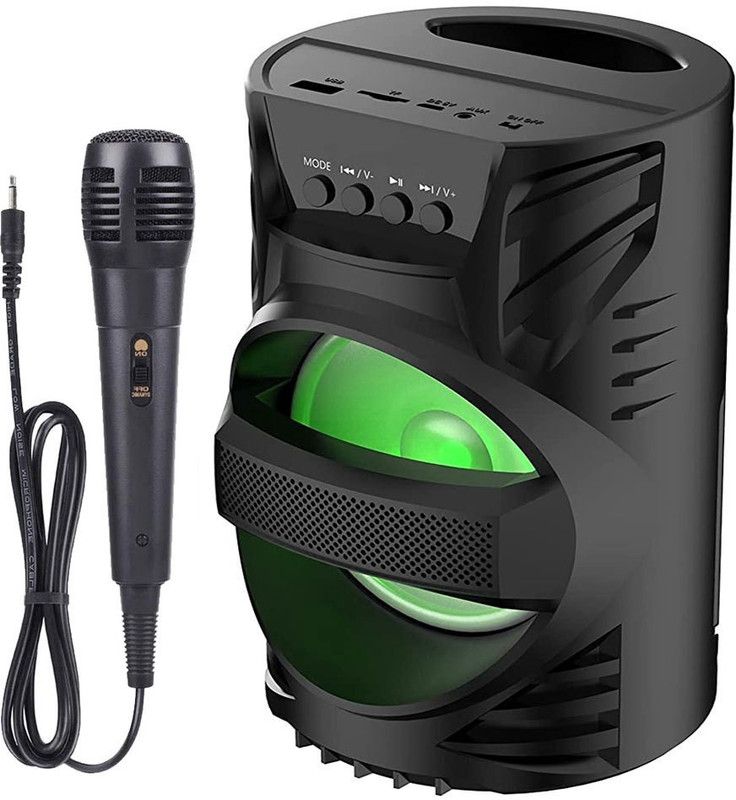 Worricow Wireless Multimedia Rechargeable Karaoke Amplifier System Sound Portable Outdoor Sound bar Extra deep bass, LED Lights Sub-woofer Laptop/Desktop Call Function Speaker Playback time of 8 Hours 10 W Bluetooth Speaker  (Black, Stereo Channel)