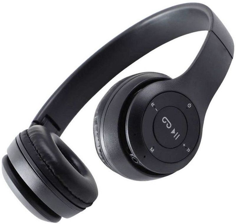 Bluetooth With Mic & FM Function Headphone 20Hr Non-Stop playtime Bluetooth Headset  (Black, On the Ear)