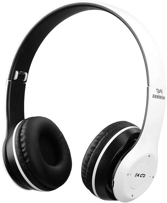 Headphone P-47 Wireless Sports Microphone Bluetooth White On the Ear Bluetooth Headset  (WHITE, On the Ear)