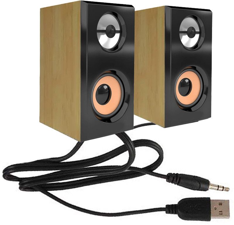 Fangtooth QHM-630 Super Bass Laptop/Desktop Wooden Speaker with AUX Input 10 W Laptop/Desktop Speaker  (Black, 2.0 Channel)