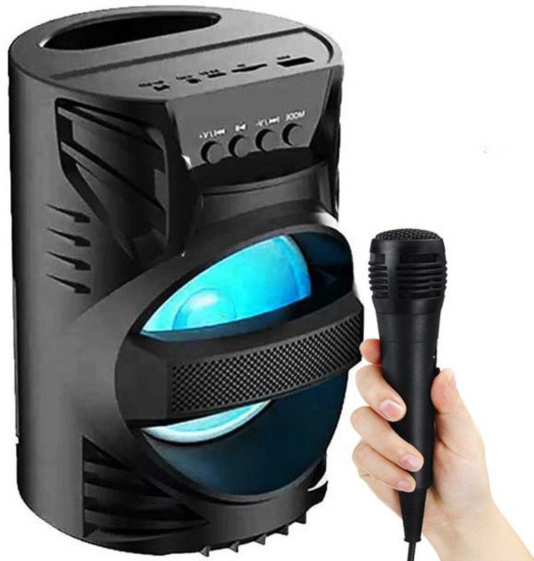 Worricow New Arrival Portable Outdoor WS-04 Bluetooth Speaker with Wired mic, LED light Display, AUX,USB,FM,TF card Support| HD Surround High Bass 10 W Bluetooth Home Theatre  (Black, Stereo Channel)
