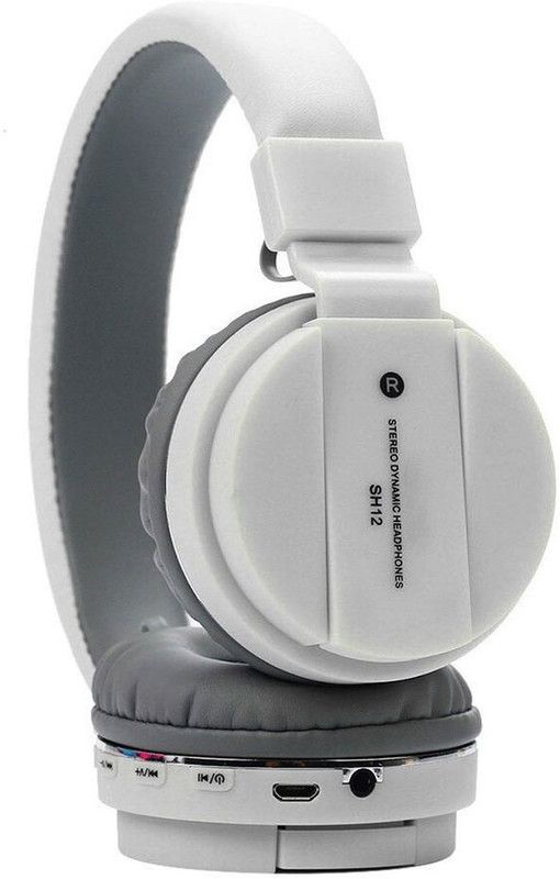 BAGATELLE Top Collection Sh-12 Bluetooth Headphone With Mic Bluetooth Headset  (White, On the Ear)