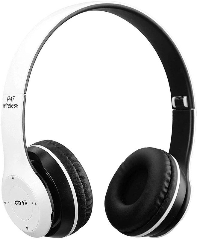 BEST Headphone P-47 Wireless Sports Microphone Bluetooth White On the Ear Bluetooth Headset  (WHITE, On the Ear)