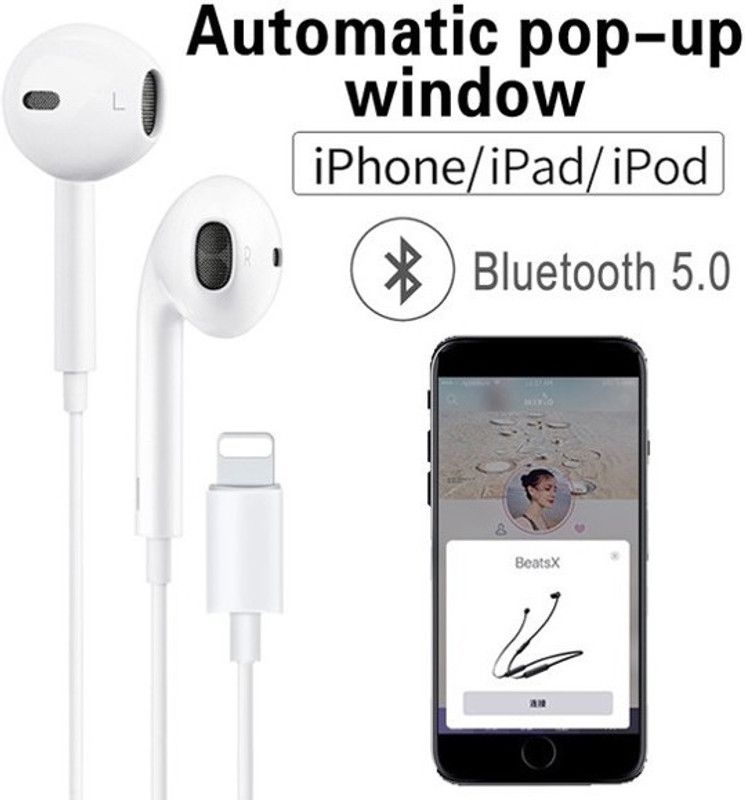 Ajauni Pop-Up Window Bluetooth Lightning Earphones For iPhone 13/12/Mini/11/Pro/Max/8 Bluetooth & Wired Headset  (White, In the Ear)