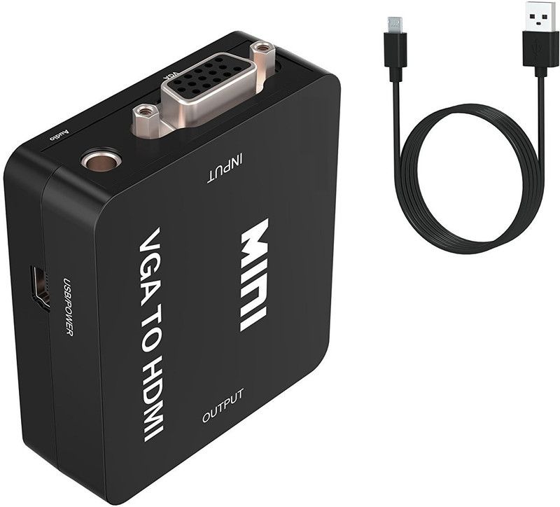 Frackson Upgraded New VGA to HDMI 1080P, Full HD Mini Audio Video Converter Adapter Box with USB Power Cable Support with 3.5 Audio Jack Media Streaming Device  (Black)