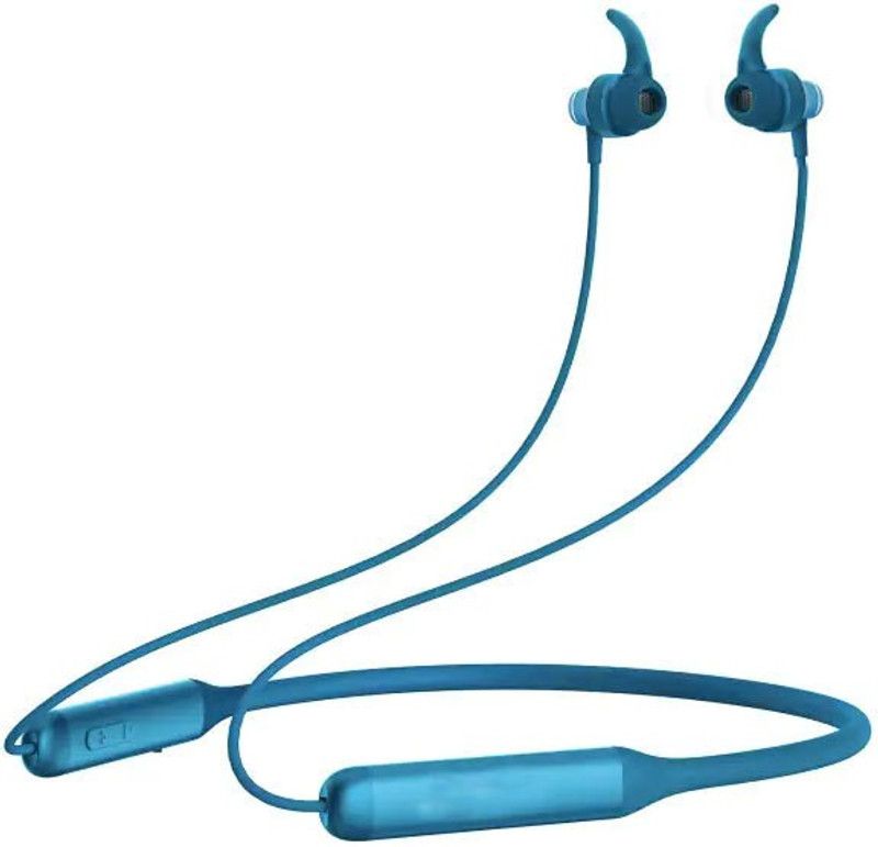 Neckband hi-bass Wireless Bluetooth headphone Bluetooth Headset  (Blue, In the Ear)