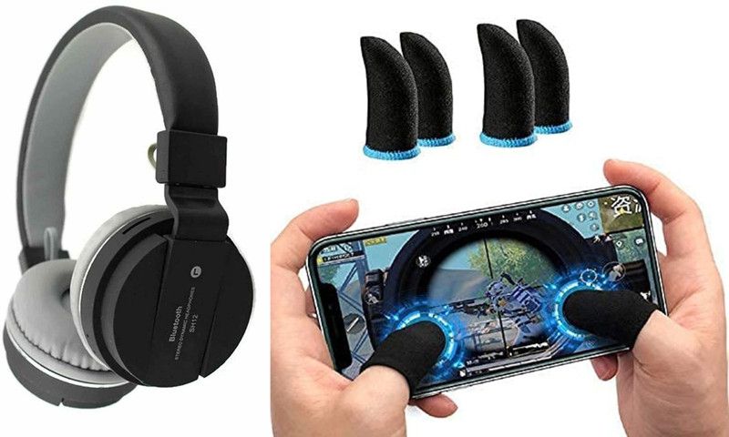 CRATIX SH-12 WIRELESS BLUETOOTH HEADPHONE with 2 PAIR PUBG GAMING GLOVES Bluetooth Headset  (Black, On the Ear)