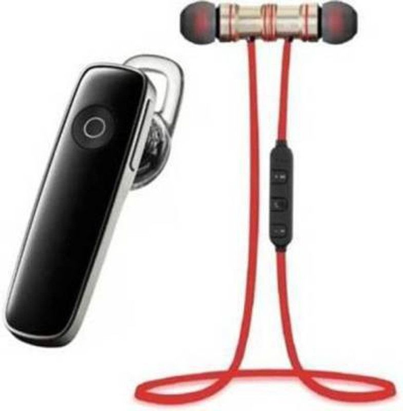 CRUSHPRICE combo 2 Bluetooth Headset Bluetooth Headset  (Red, Black, True Wireless)