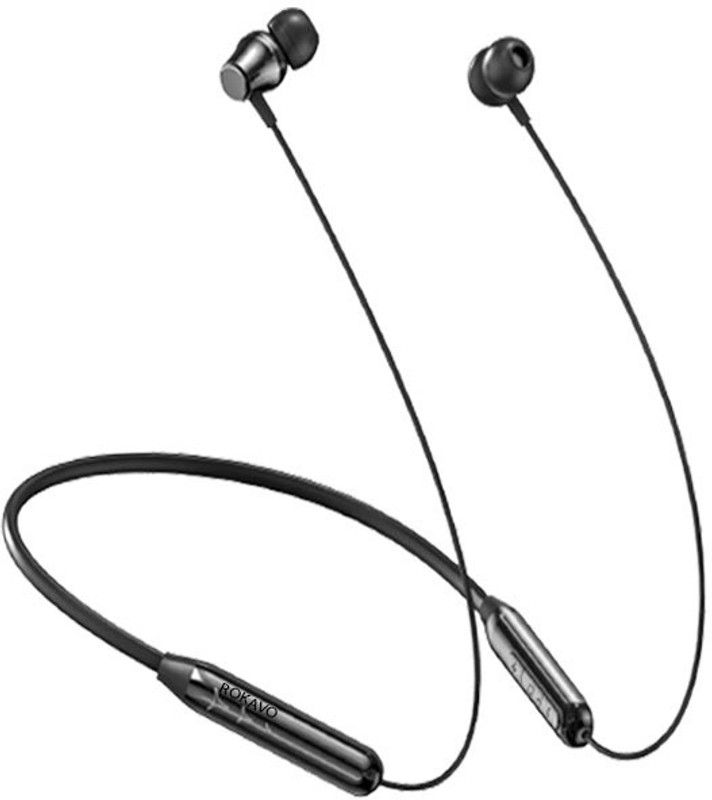 ROKAVO Waterproof Sport Wireless Headphones HiFi Neckband Headset Noise Bluetooth Headset  (Black, In the Ear)