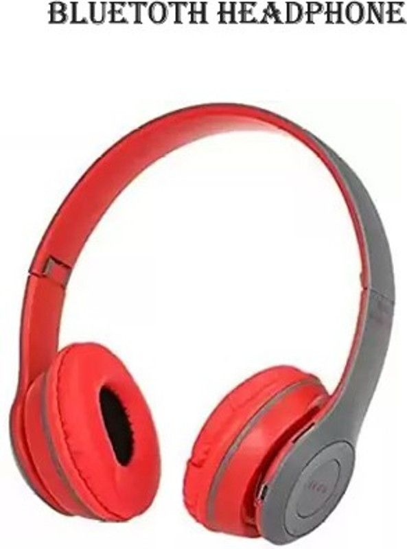 ANY KART Adjustable Headphones with Microphone, Stereo Fm, Memory Card Support Bluetooth Headset  (Red, On the Ear)