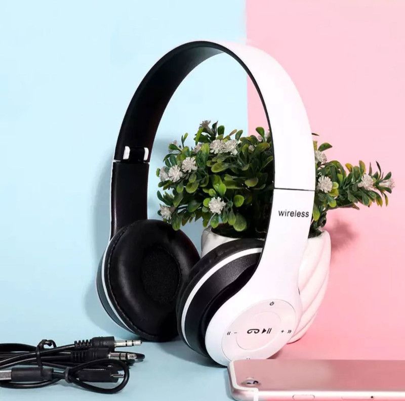 good quality Bluetooth Headphone With FM and SD Card Slot/enjoy play music Bluetooth Headset  (white, True Wireless)