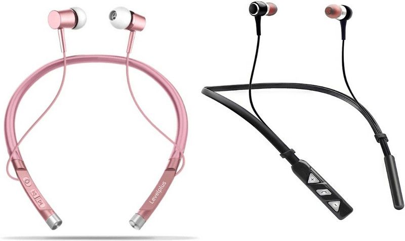 LEVELPLUS Power Flex & Omega Lightweight Neckband Combo 45 Hours Playtime Bluetooth Headset  (Pink, Black, True Wireless)
