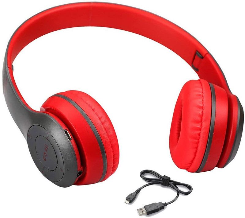 P47 Ultra Thumping Bass Sound Gaming Headphones 10 Hours Playback Bluetooth Headset  (RED, On the Ear)
