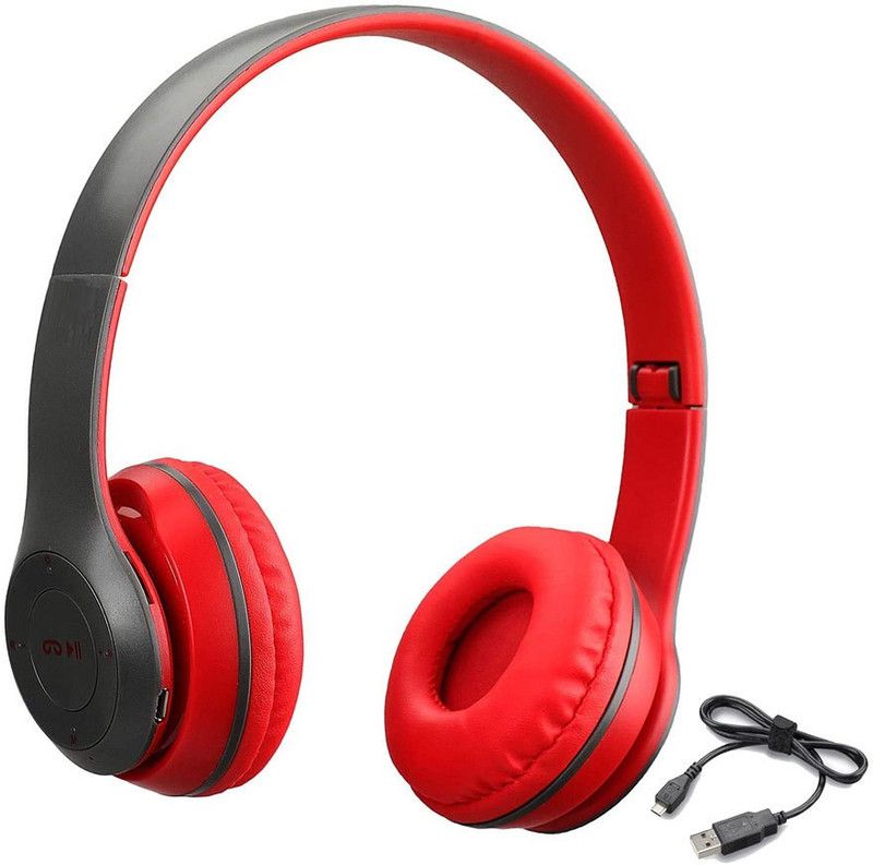 BEST PRICE P47 Ultra Thumping Bass Sound Gaming Headphones 10 Hours Playback Bluetooth Headset  (RED, On the Ear)