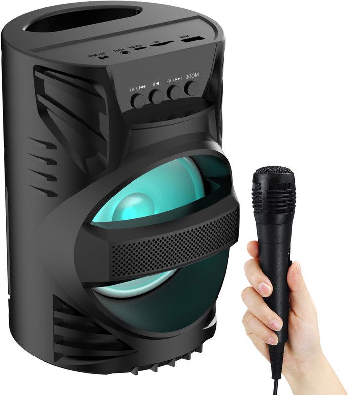 Worricow High Quality Wireless rechargeable karaoke trolley speaker with Mic, Colourful Disco LED Light, Super High Bass 10 W Bluetooth Speaker  (Black, Stereo Channel)