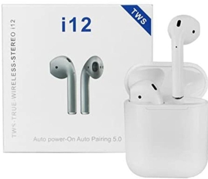 I 12 tws Bluetooth Headset  (White, True Wireless)