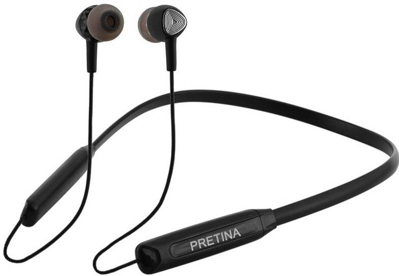 PRETINA SM-X13 Wireless Neckband Bluetooth Headset  (Black, In the Ear)
