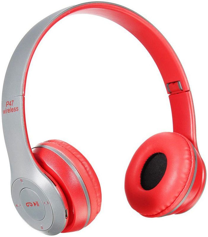 Worricow HD BassBluetooth Wireless Headphones On- Ear with Mic, SD Card Support Bluetooth Headset  (Red, On the Ear)