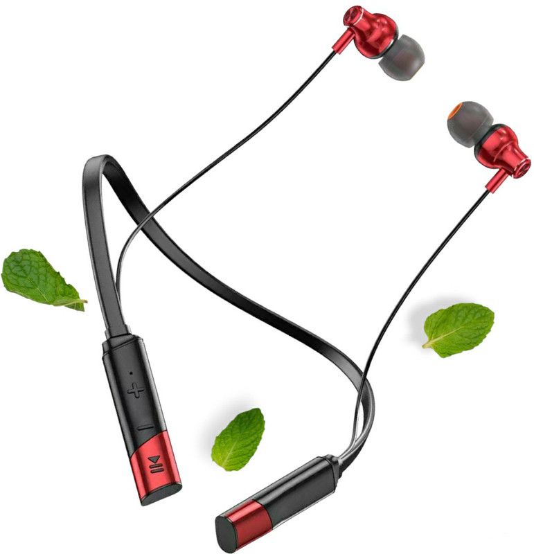 ROKAVO Rj46 Long battery backup headphone neckband earphone wireless Bluetooth headset Bluetooth Headset  (Red, In the Ear)