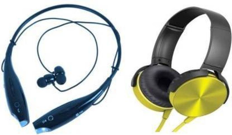 PITCHUP NEW COMBO HBS 730+ MDR -XB450AP Wired Headphone Bluetooth, Bluetooth Gaming Headset  (Black, Yellow, In the Ear)