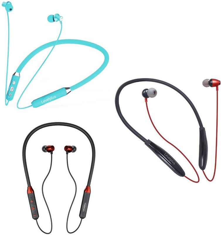 LEVELPLUS Elevate & Crush & Candy Neckband Combo 45 Hours Playtime Bluetooth Headset  (Blue, Black, In the Ear)
