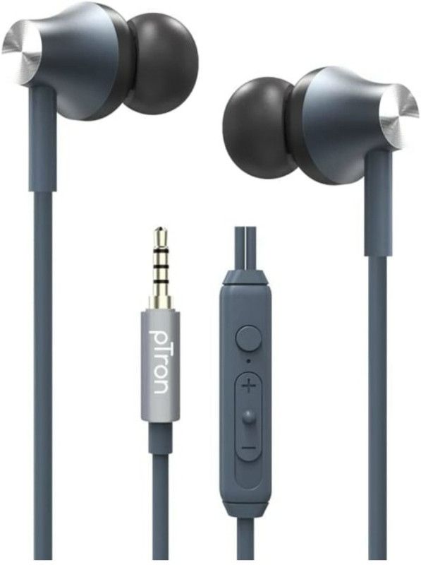 PTron Pride in-Ear Wired Wired Headset  (Grey, In the Ear)