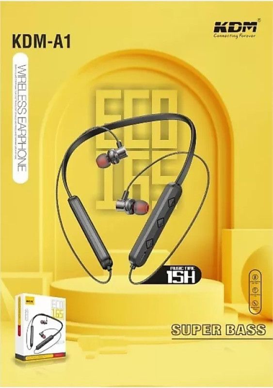 KDM A1 ECO 165 Super Bass 15 H music Time Wireless Neckband Bluetooth Headset  (Black, In the Ear)