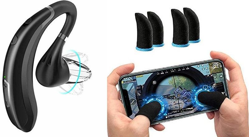 CRATIX Combo pack pubg finger sleeves with Wireless Earhook Headphone, for Smartphone. Bluetooth Headset  (Black, In the Ear)
