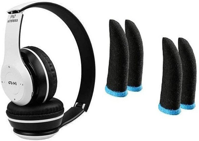VEKIN COMBO pack 2 pair pubg gloves with foldable wireless Bluetooth Headset  (White, On the Ear)