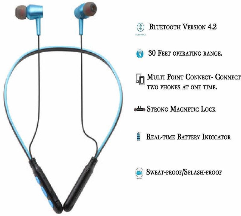 Clerby B11 Wireless Neckband Bluetooth Earphone Headset Earbud Bluetooth Headset  (Blue, In the Ear)