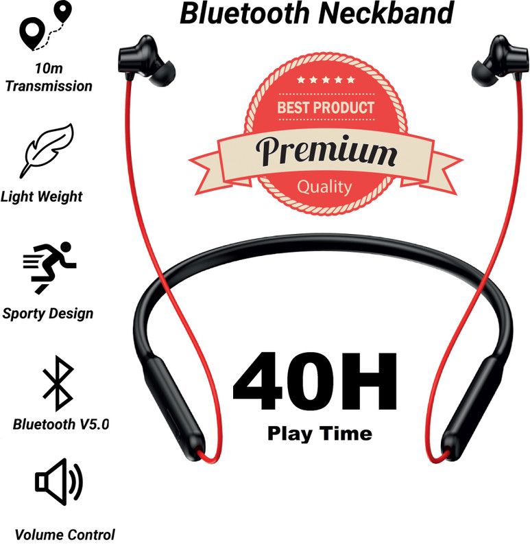RNB-16 40 Hours Backup.Durable and High Quality Perfect Fit Bluetooth Headset  (Red, In the Ear)
