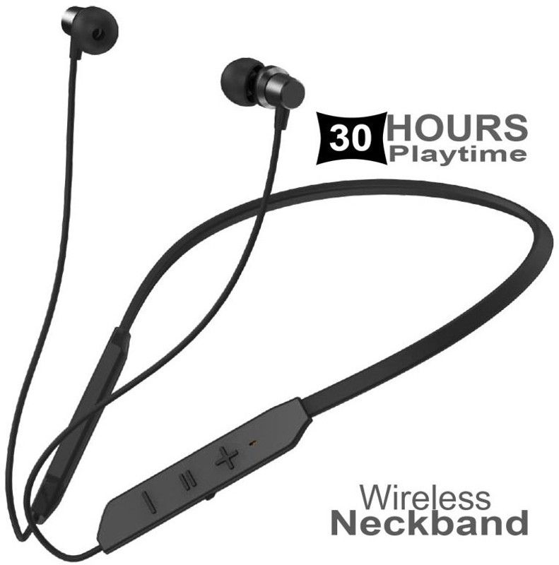High Bass 30Hrs Playtime Bluetooth Wireless Neckband headphone Earphone headset Bluetooth Headset  (Black, In the Ear)