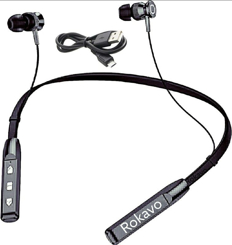 ROKAVO Original 40hr high quality super-extra bass light black Neckband Bluetooth Bluetooth Headset  (Black, Blue, Multicolor, True Wireless)