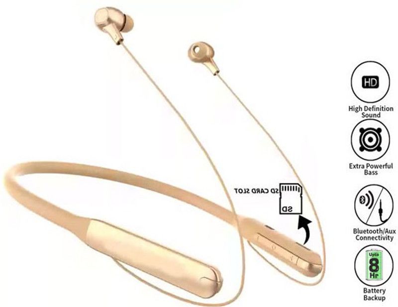 Buy Wireless Earphones 30H Playtime Hi-Bass,IPX5 Sweat,Magnetic Neckband Bluetooth Headset  (Golden, In the Ear)