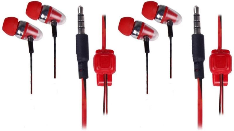 WineWood Pack of 2 Wired Headset  (Red, In the Ear)