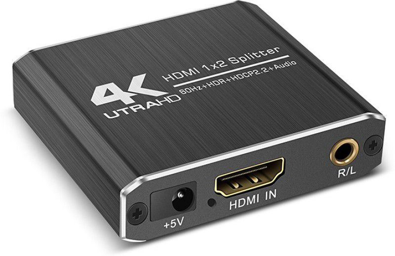 microware 4K HDMI 2.0 splitter 1 in 2 out with 3.5mm R/L audio output Media Streaming Device  (Black)