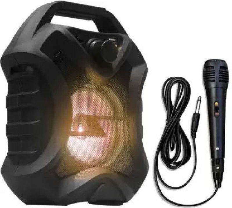 GLARIXA 3D Sound Bluetooth Handheld Karaoke Singing Mic & LED lights |Splashproof 10 W Bluetooth PA Speaker  (Black, Stereo Channel)