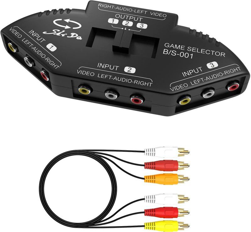 microware RCA Splitter with 3-Input and 1-Output, Audio and Video RCA Switch Box with Cable for Connecting 3 RCA Signal Devices to 1 Monitor Media Streaming Device  (Black)