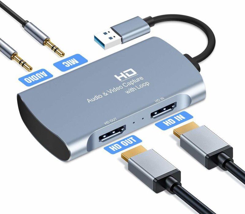 microware 4K USB to Dual HDMI-compatible Capture Card Audio Four-in-one Record Supports Microphone Media Streaming Device  (Grey)