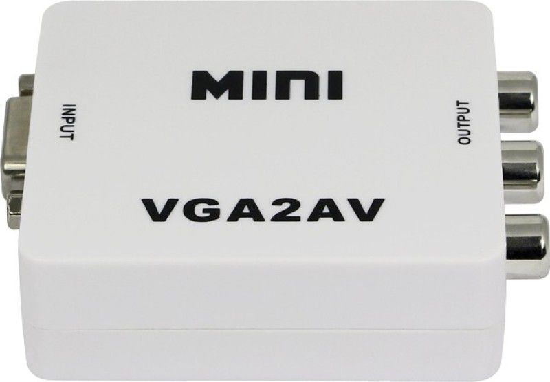 microware 1080P Mini VGA to AV RCA Converter with 3.5mm Audio VGA2AV/CVBS+Audio Convertor for HDTV PC Laptop Media Streaming Device  (White)