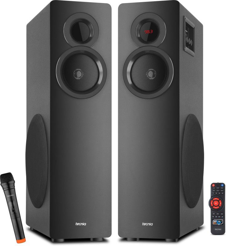 TECNIA Atom 1108 Bluetoth Twin Tower Karaoke Speakers 125 W Bluetooth Tower Speaker  (Red, 2.1 Channel)
