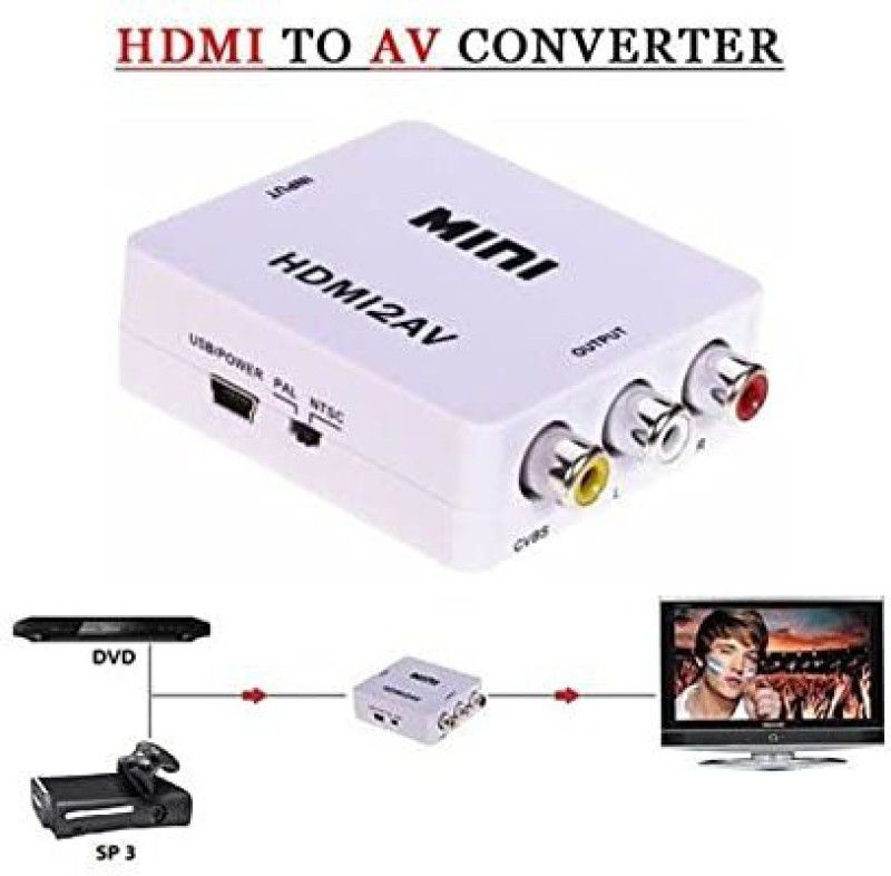 TERABYTE MINI HDMI TO AV Converter Full HD Video 720/1080p UP Scaler Media Streaming Device  (White)