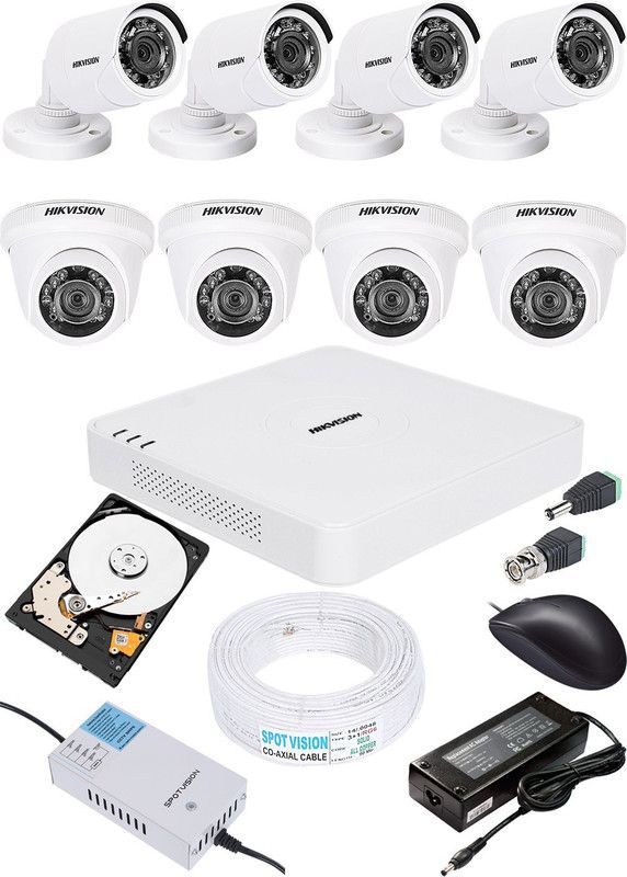 Hik Vision HIKVISION 1MP HD 8 CHANNAL DVR DS-HGHI-F1 & 4Pcs DOME 720p DS-COT-IRPF 4Pcs BULLET 720p DS-COT-IRPF Camera COMBO KIT Security Camera  (1 TB, 8 Channel)