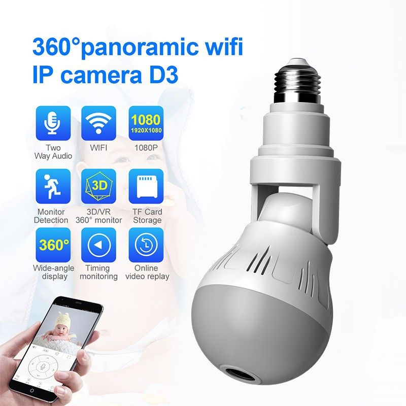 Bzrqx Panoramic FishEye Security 360 Degree Spy Hidden Camera Wifi Bulb Camera Security Camera  (1 Channel)