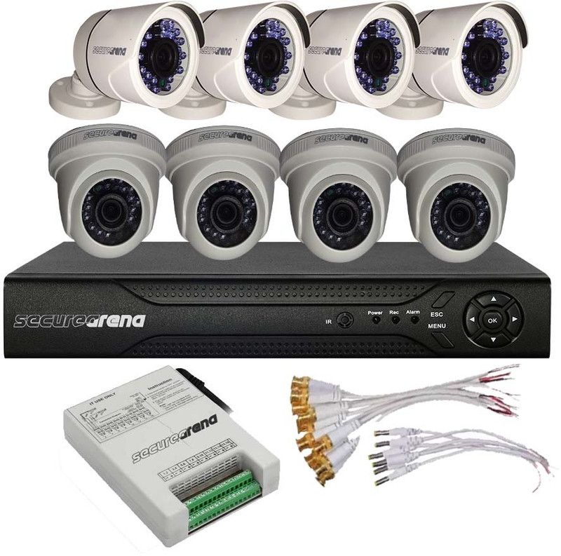 securearena 8 Camera Kit 4Dome 4Bullet 8ch. DVR 8ch. P/Supply w/o HDD w/o Wire 16BNC 8DC Security Camera  (8 Channel)