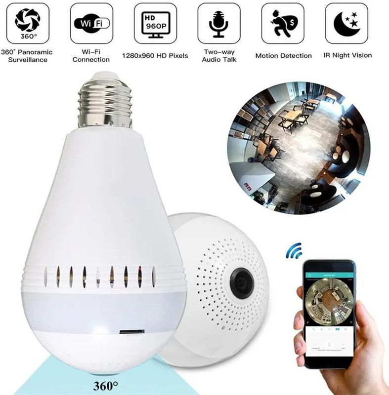 AVOIHS Wifi IP Wireless Bulb 360 Degree 1080P HD LED CCTV Spy Camera 3D Live View Security Camera  (64 GB, 1 Channel)